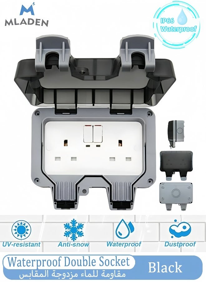 MLADEN Outdoor Waterproof Double Socket Switched Socket, Wall Electrical Outlets,IP66 Switched Socket Covers,13A Outdoor Wall Weatherproof Plug Socket Box  - Image 1