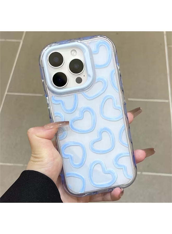 Temu A soft, transparent, drop-resistant phone case with a cute blue heart oil painting design; durable, stain-resistant, and fingerprint-resistant; compatible with iPhone 16 Pro. - Image 1