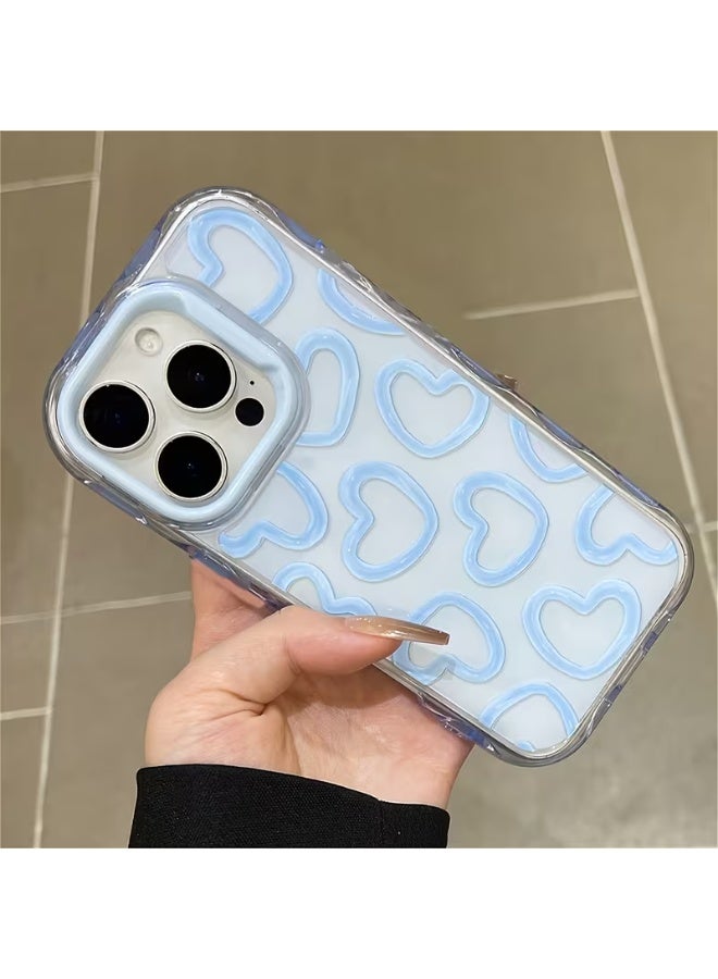Temu A soft, transparent, drop-resistant phone case with a cute blue heart oil painting design; durable, stain-resistant, and fingerprint-resistant; compatible with iPhone 16 Pro. - Image 2