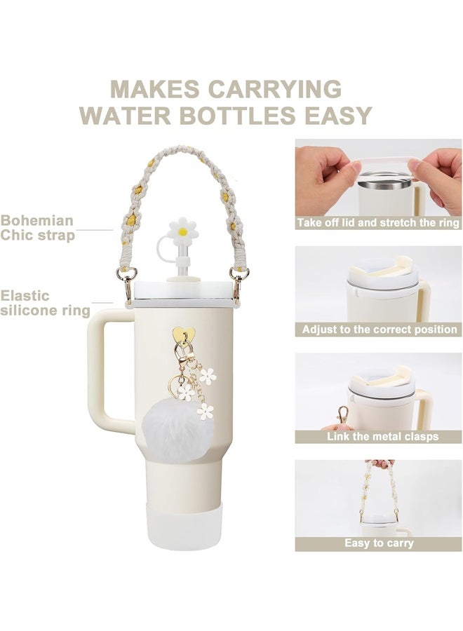 7 Pcs Water Bottle Accessories Set for Stanley Cup 30oz & 40oz Tumblers Includes Handle Strap, Silicone Boot, Straw Cover Cap, and Keychain Charms - Image 2