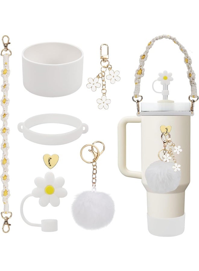 7 Pcs Water Bottle Accessories Set for Stanley Cup 30oz & 40oz Tumblers Includes Handle Strap, Silicone Boot, Straw Cover Cap, and Keychain Charms - Image 1