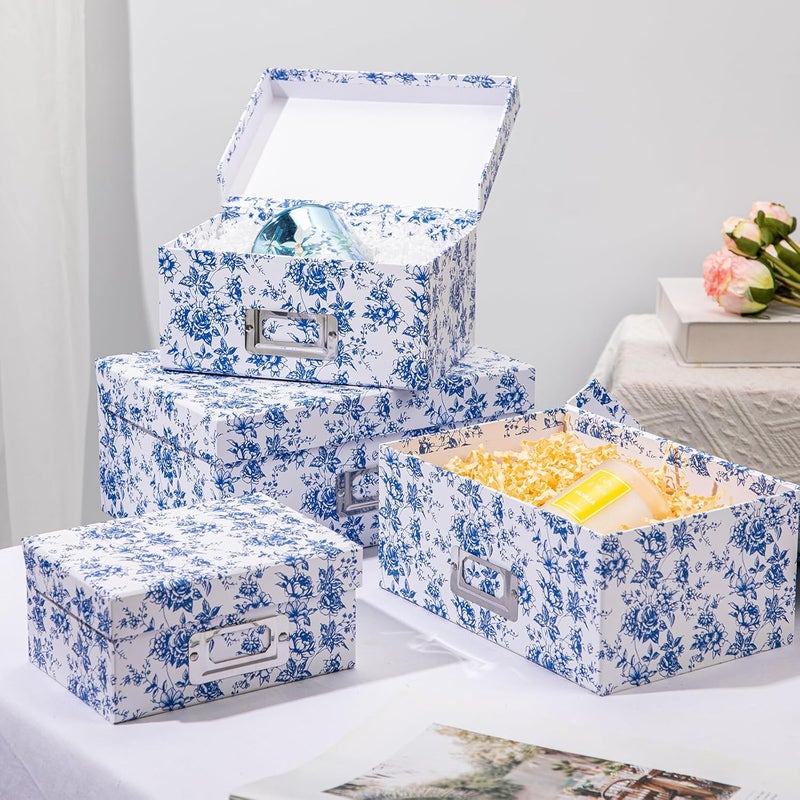 Briful Photo Boxes Storage, Blue and White Storage Boxes with Lids 4 in 1 Set Water-Proof Storage Box Sets with Handles Decorative Multiple Size Storage Bins for Clothes/Shoes/Office/Cosmetic/Books - Image 4