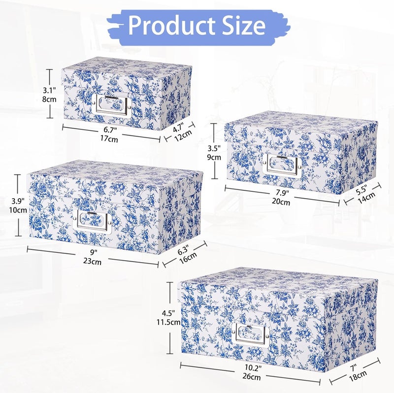 Briful Photo Boxes Storage, Blue and White Storage Boxes with Lids 4 in 1 Set Water-Proof Storage Box Sets with Handles Decorative Multiple Size Storage Bins for Clothes/Shoes/Office/Cosmetic/Books - Image 2