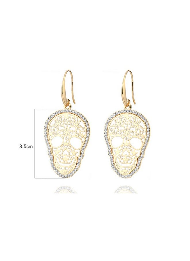 BIRSTONE Dazzling Czech Rhinestone Hollow Skull Steampunk Style Fish Hook Dangle Earrings,Silver  - Image 2