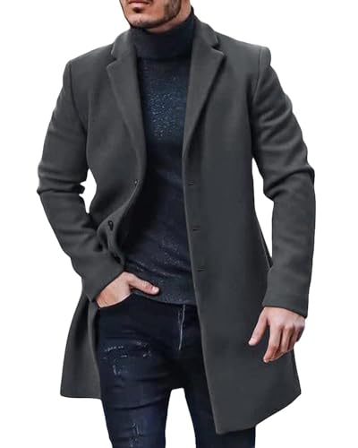 Gafeng Men's Trench Coat Slim Fit Notch Lapel Single Breasted Top Coat Winter Warm Cotton Business Long Jacket Overcoat - Image 5