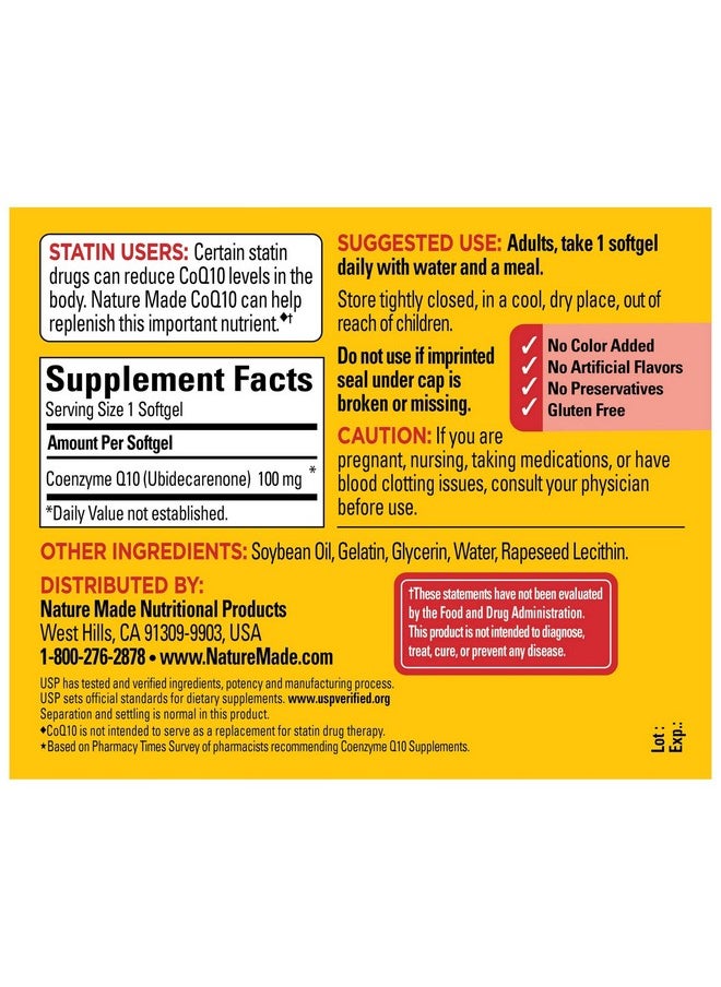 Nature Made Coq10 100 Mg Softgels 72 Count Value Size For Heart Health  - Image 3
