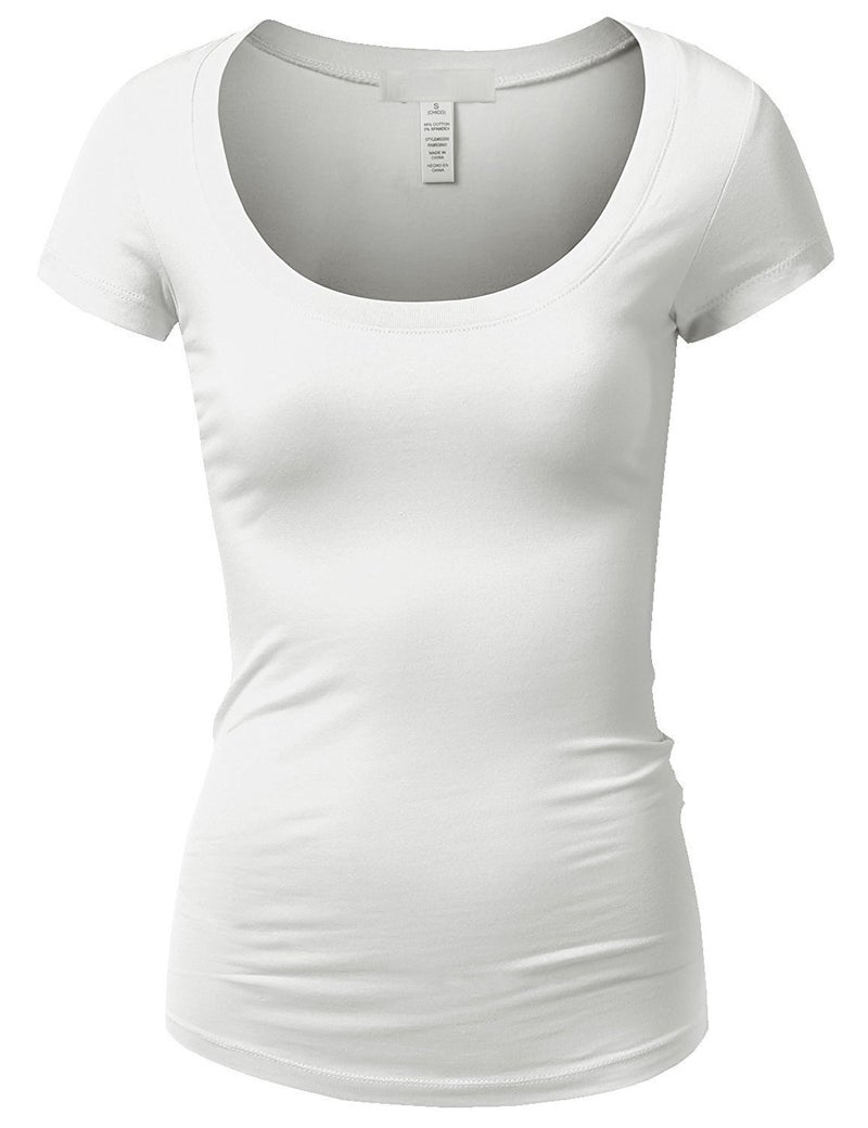 Active Products Women's Basic Deep Scoop Neck with Cap Short Sleeves White Small - Image 1