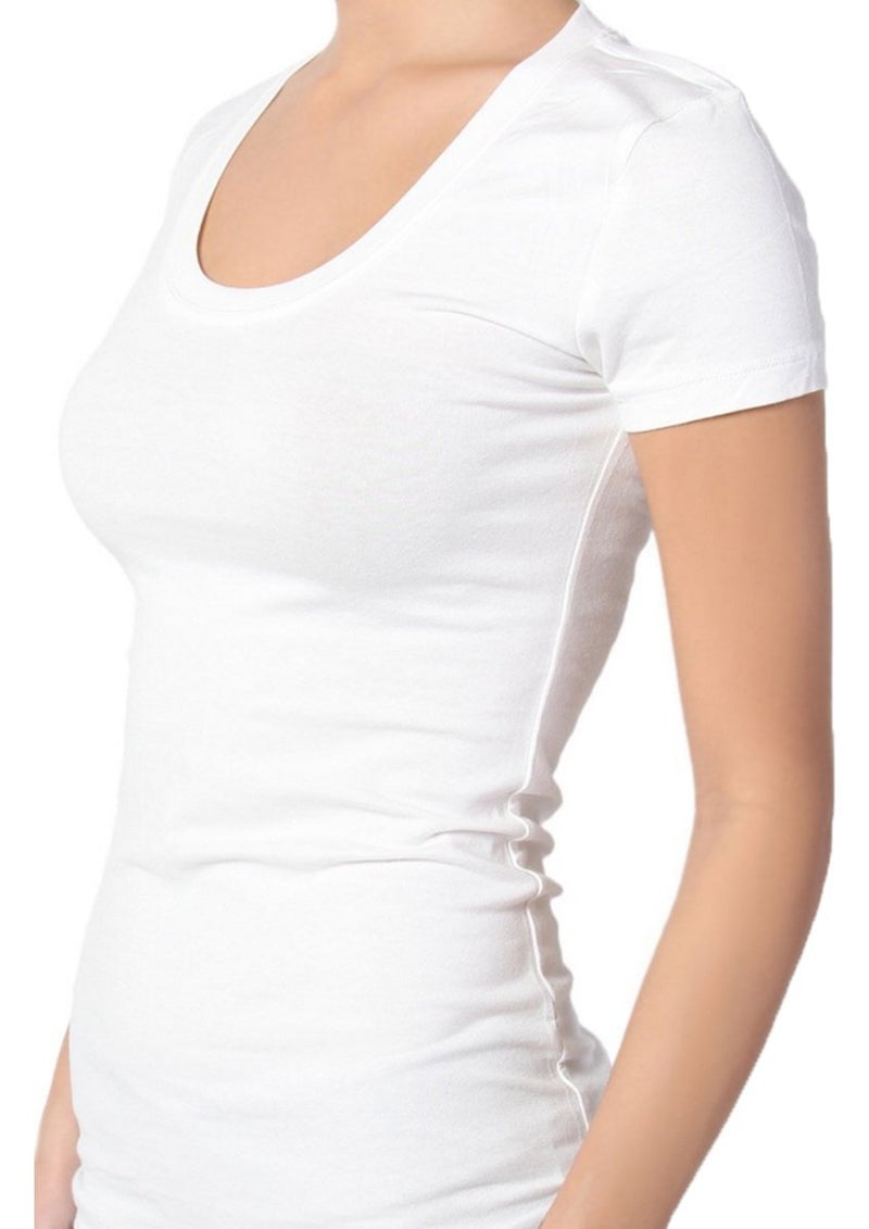 Active Products Women's Basic Deep Scoop Neck with Cap Short Sleeves White Small - Image 4