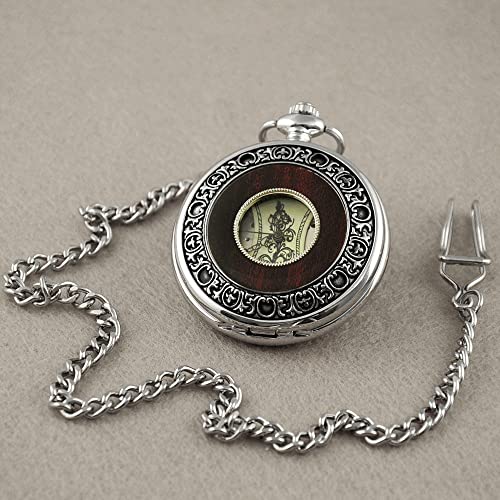 VIGOROSO Men's Hand-Wind Mechanical Pocket Watch Vintage Steampunk Wood Grain Hollow Design with Chain and Box - Image 3