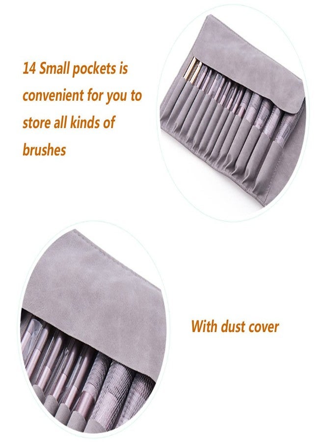 VASANA Gray Soft Makeup Brush Rolling Case Mini Cosmetic Brush Organizer Portable Roll Up Brush Holder Pouch Bag for Travel Business Trip 14 Pockets - Image 5