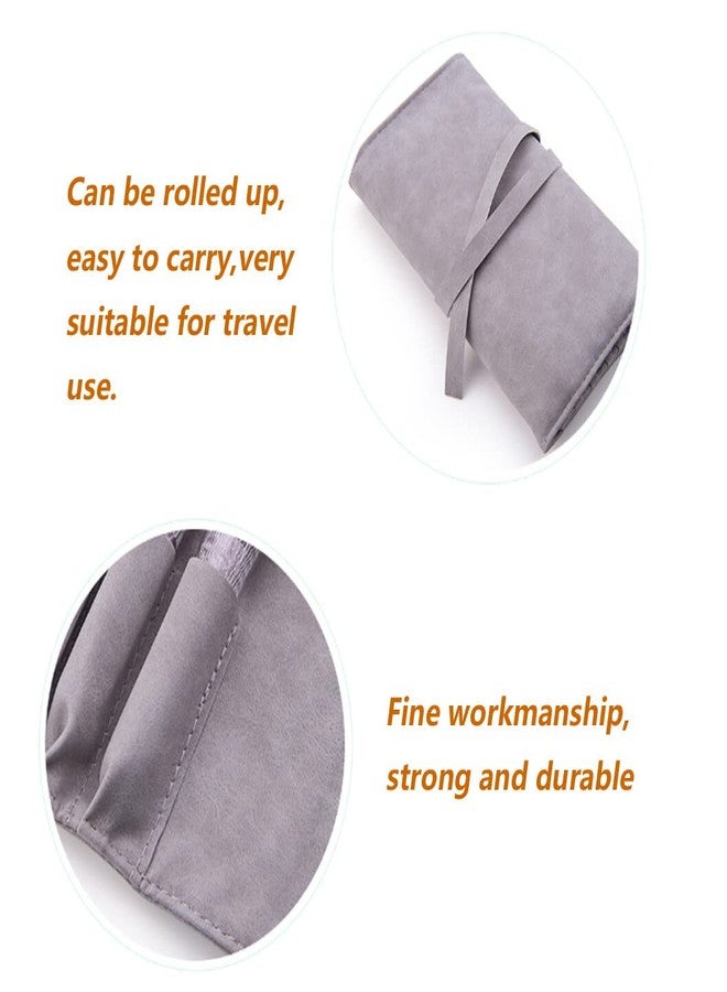 VASANA Gray Soft Makeup Brush Rolling Case Mini Cosmetic Brush Organizer Portable Roll Up Brush Holder Pouch Bag for Travel Business Trip 14 Pockets - Image 4