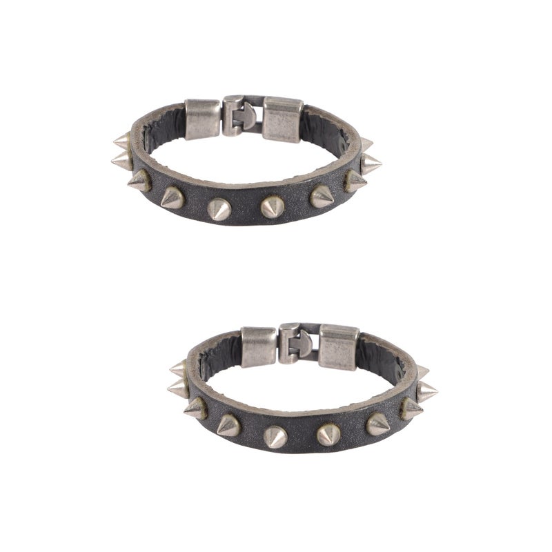 2pcs Leather Cool Goth Wrist Jewelry - Image 1