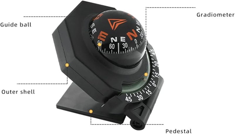 Car Dashboard Mount with Compass Adhesive Navigation Guide Black - Image 4