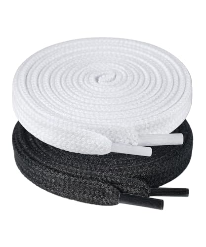 Handshop Wide Flat Athletic Shoelaces 5162 Pair Shoe Laces for Sneakers and Casual Shoes Replacements BlackWhite 55 inch 140cm - Image 1