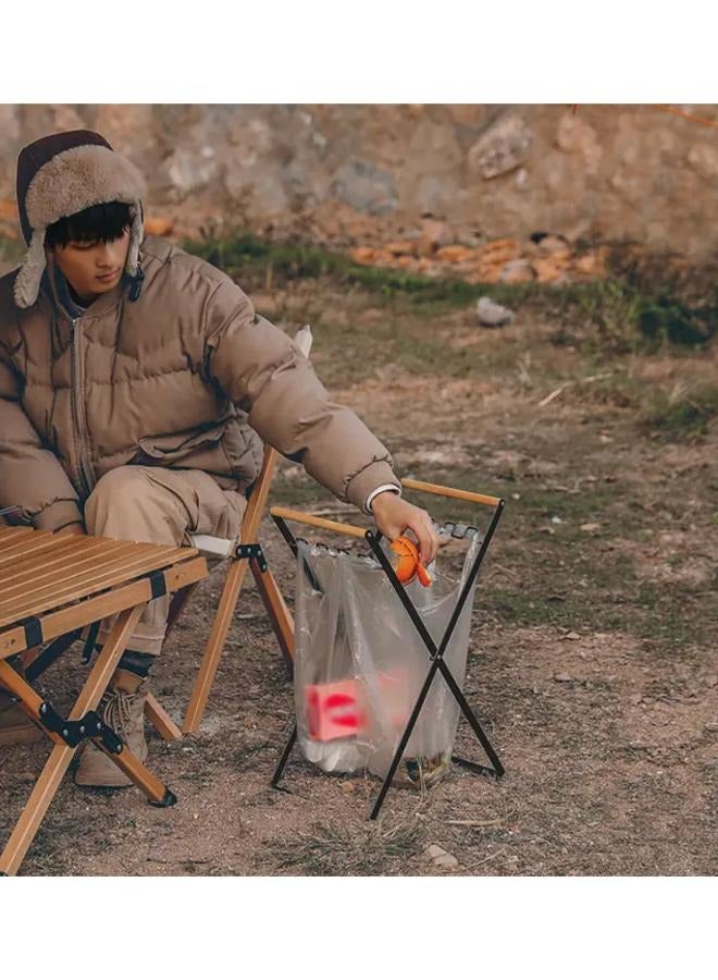 Folding Stainless Steel Trash Bag Shelf with Convenient Wooden Handle for Outdoor Camping  - Image 3