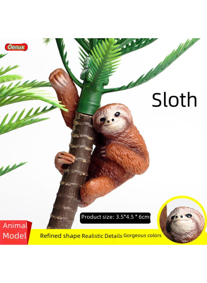 Children's Cognitive Solid Simulation Wildlife Model Zoo Sloth Long Arm Orangutan Coconut Tree Model Toy-Color:826 Sloth + Banyan (2 Sets)