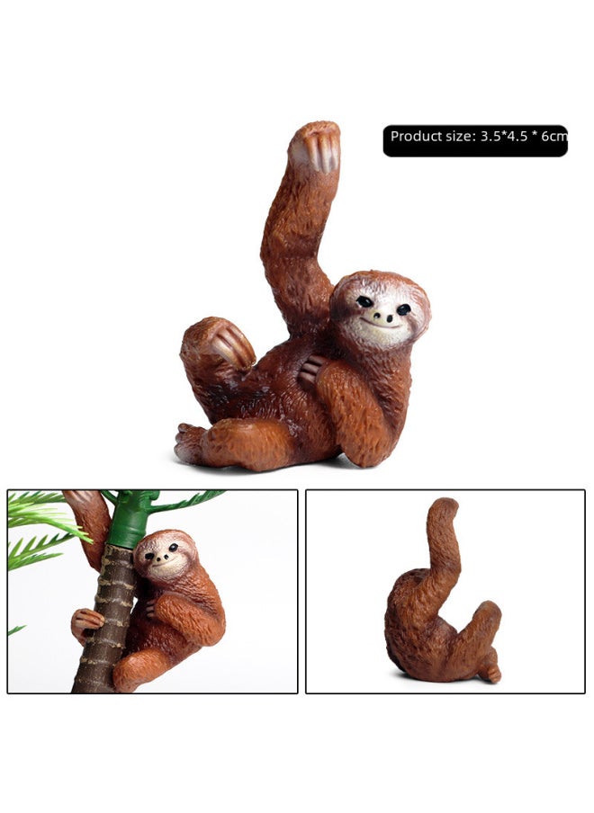 Children's Cognitive Solid Simulation Wildlife Model Zoo Sloth Long Arm Orangutan Coconut Tree Model Toy-Color:826 Sloth + Banyan (2 Sets)