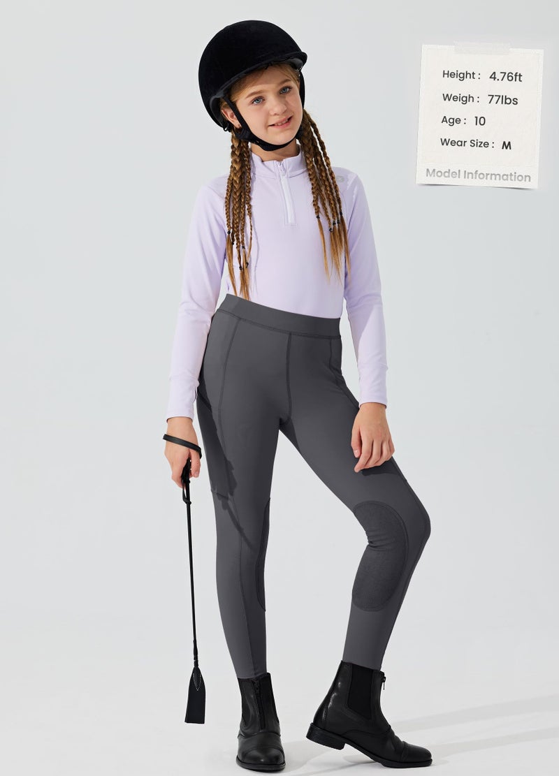 Willit Girls Horse Riding Pants Tights Kids Equestrian Breeches Knee-Patch Youth Schooling Tights Zipper Pockets Gray M - Image 5