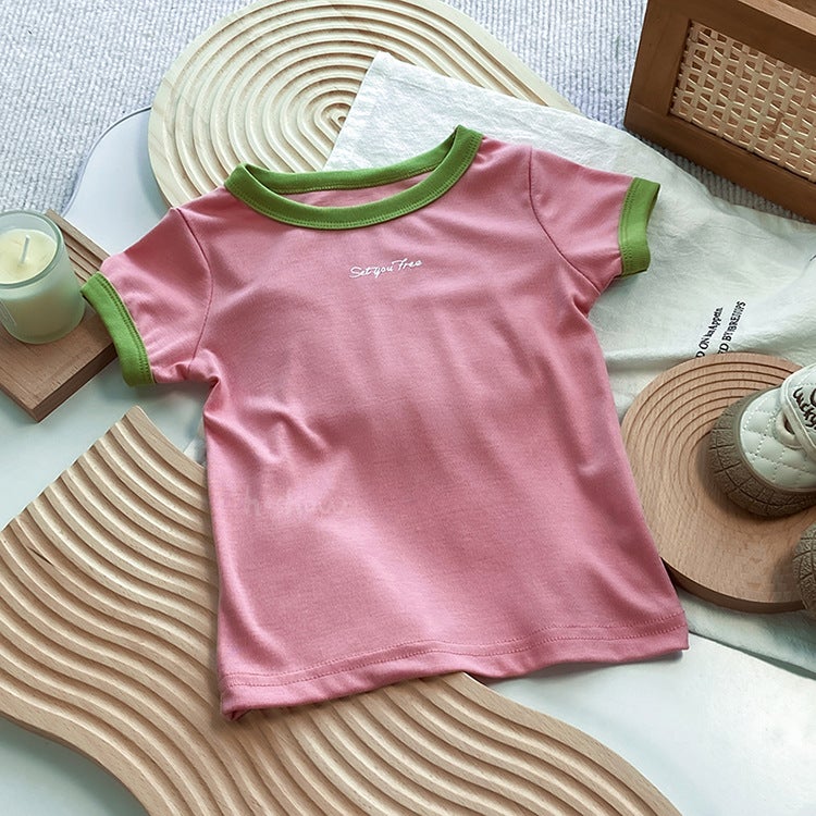 New Girls Short-Sleeved T-Shirt Modal Fashionable Kidsren's Half-Sleeved T-Shirt Baby Girl Bottoming Shirt Z013 - Image 1