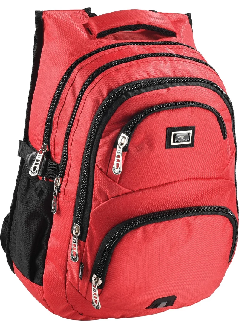ريلاكسن Waterproof Lined Fabric Middle School-High School 5 Compartment Ergonomic School Backpack 2226-Red