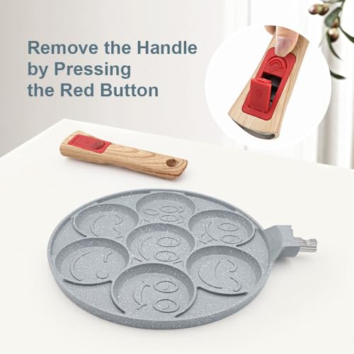 RANX INGST Ceramic Pancake Pan for Kids, Nonstick Pancake Griddle with Detachable Handle, 7 Hole Smiley Face Pancake Mold - Image 5