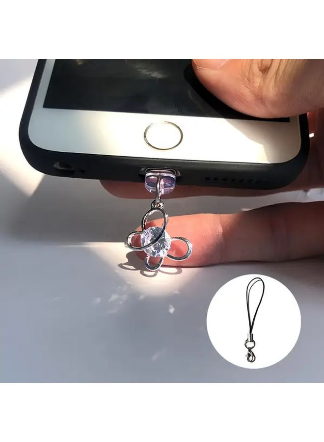 سدادة غبار للهاتف على شكل فراشة مع حجر الزركونيا اللامع وسلسلة تعليق، مناسبة لأجهزة iPhone 6 إلى 14 Pro Max - Image 5