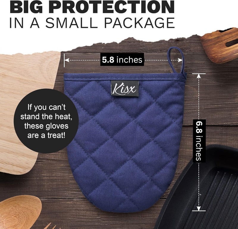 Kisx Oven Mitts Heat Resistant – (Blue Color) Mini Oven Mitts, Silicone Gloves Heat Resistant, Kitchen Gloves for Cooking, Silicone Oven Mitts & Pot Holders Sets, Kitchen Pot Holders & Oven Mitts Sets - Image 2