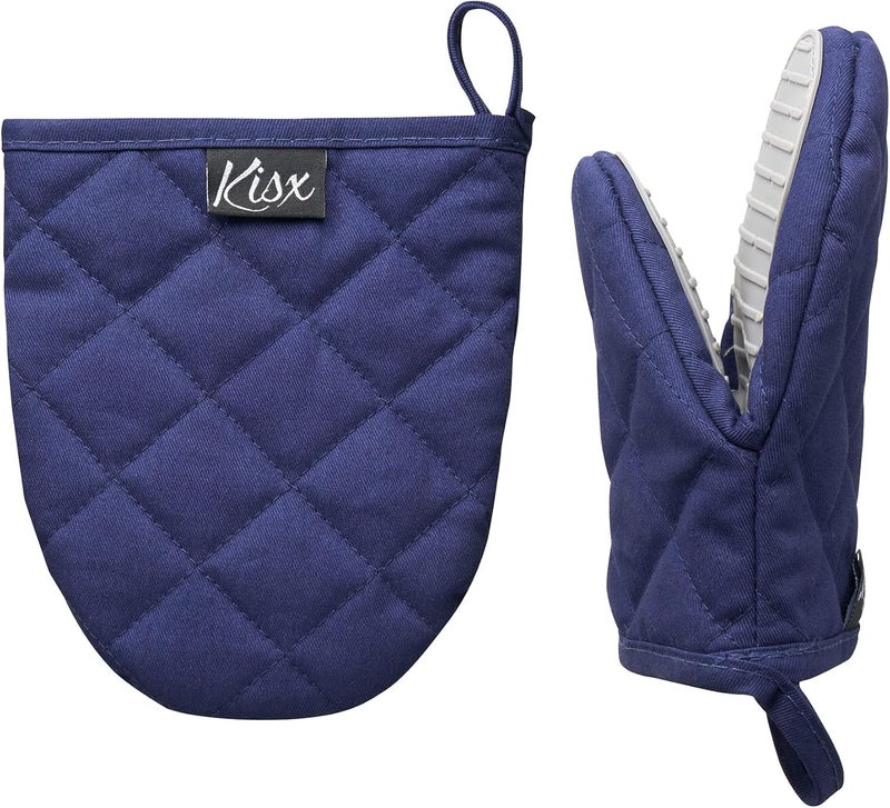 Kisx Oven Mitts Heat Resistant – (Blue Color) Mini Oven Mitts, Silicone Gloves Heat Resistant, Kitchen Gloves for Cooking, Silicone Oven Mitts & Pot Holders Sets, Kitchen Pot Holders & Oven Mitts Sets - Image 1