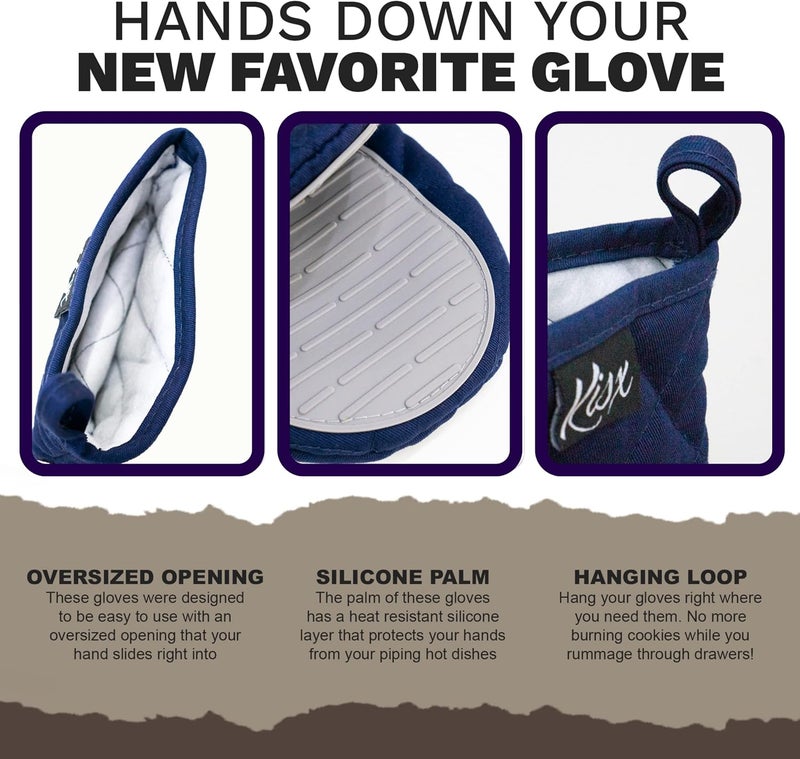 Kisx Oven Mitts Heat Resistant – (Blue Color) Mini Oven Mitts, Silicone Gloves Heat Resistant, Kitchen Gloves for Cooking, Silicone Oven Mitts & Pot Holders Sets, Kitchen Pot Holders & Oven Mitts Sets - Image 3