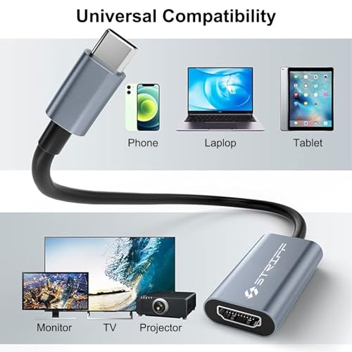 STRIFF USB C to HDMI Adapter, Type c to HDMI 4K Adapter OTG Cable (Thunderbolt 3 Compatible) with Video Audio Output for MacBook pro laptops, Compatible with All Smartphones and Tablet (Grey) - Image 2