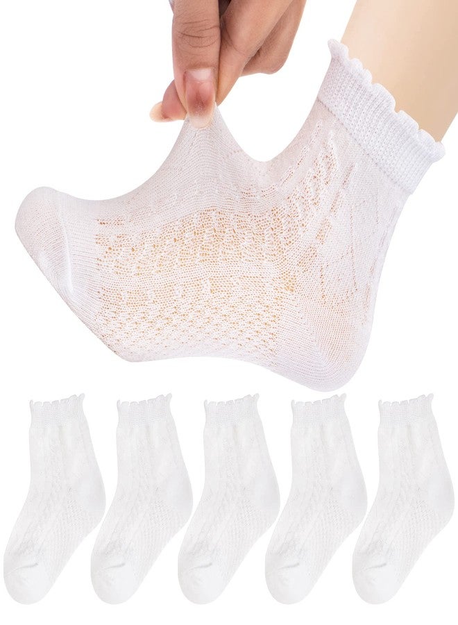Looching 5 Pairs Baby Girls Boys Mesh Thin Cotton Socks Toddler Ruffle No Show Soft Low Cut Ankle Socks for Little Kids - Image 1