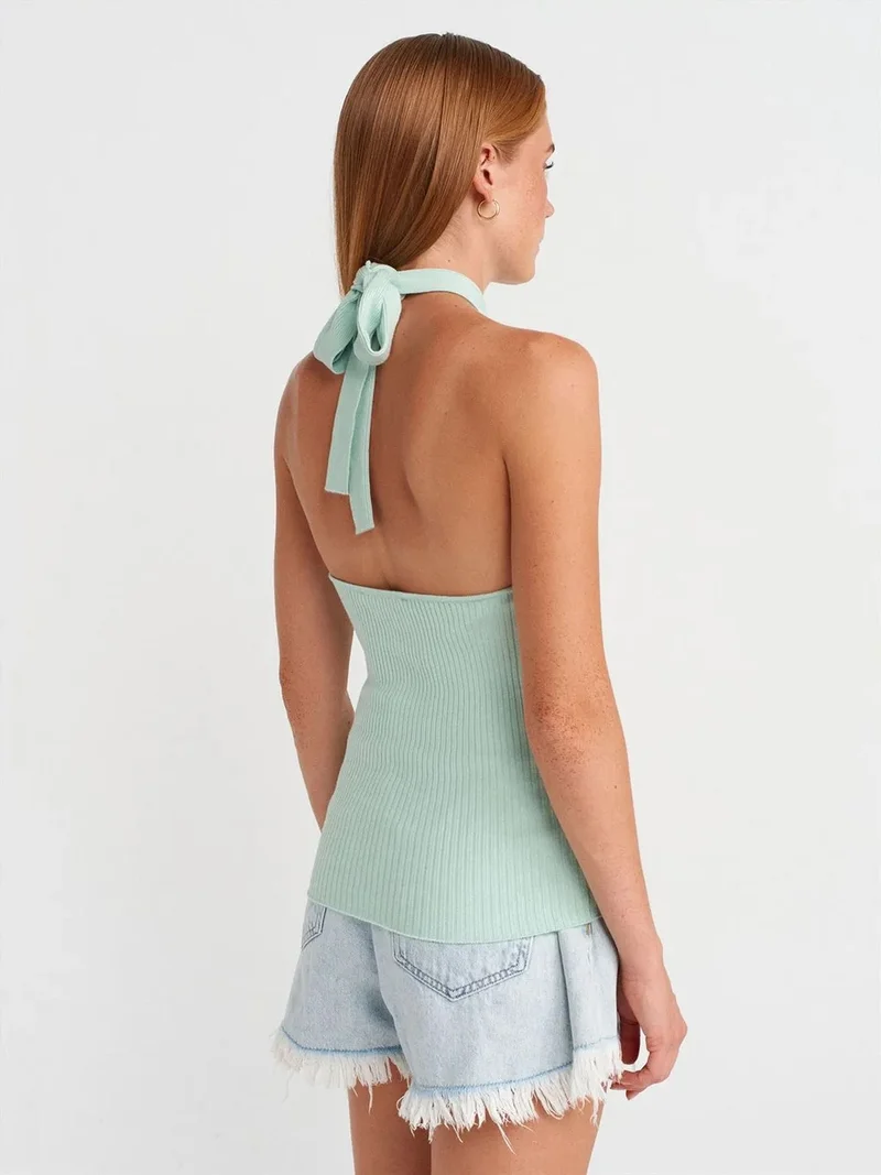 ديلفين DILVIN Ribbed Halterneck Slim-fit Blouse