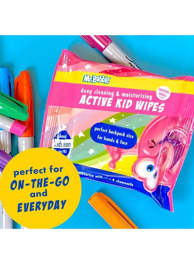 Mr. Bubble Moisturizing Kids Gentle Face and Hand Wipes, Travel Size Biodegradable Deep Cleaning Towelettes Made with Hydrating Aloe Vera and Chamomile (Pack of 12 Pouches, 15 Wipes Each) - Image 4