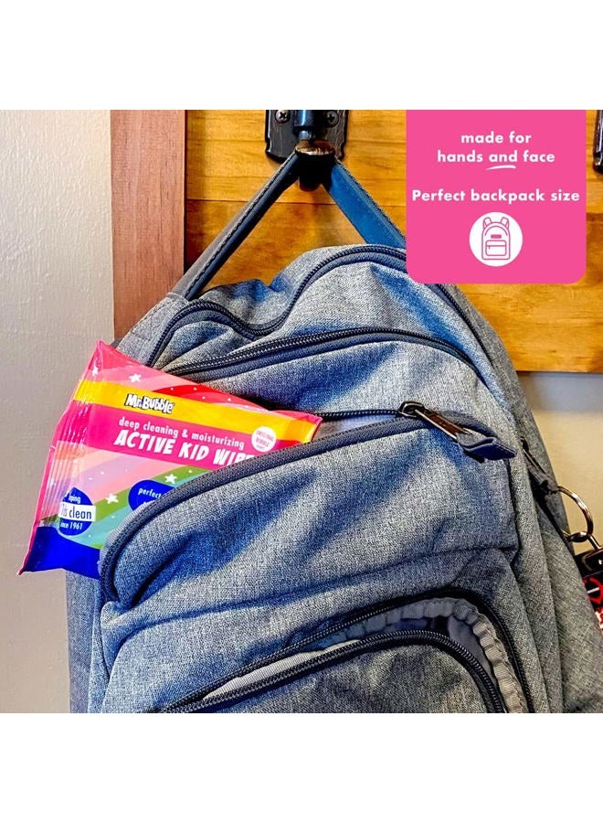 Mr. Bubble Moisturizing Kids Gentle Face and Hand Wipes, Travel Size Biodegradable Deep Cleaning Towelettes Made with Hydrating Aloe Vera and Chamomile (Pack of 12 Pouches, 15 Wipes Each) - Image 2