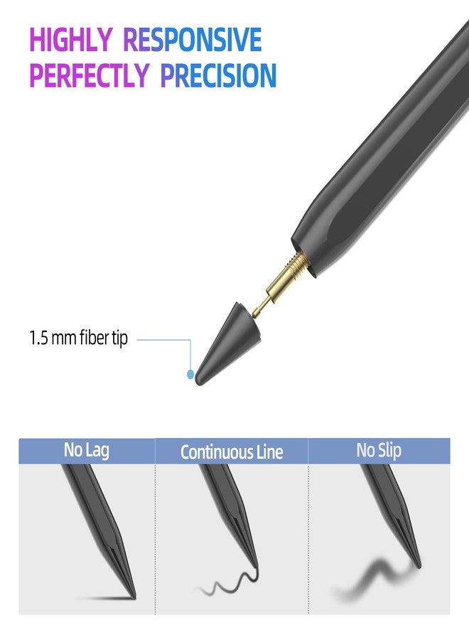 COO Stylus Pen for iPad, Pencil with Three Digit Indicator Light capacitive Pen, for Universal Pen Box Packaging (Black01, 1 Plus 4 Pen Tips & 80cm Cable) - Image 3