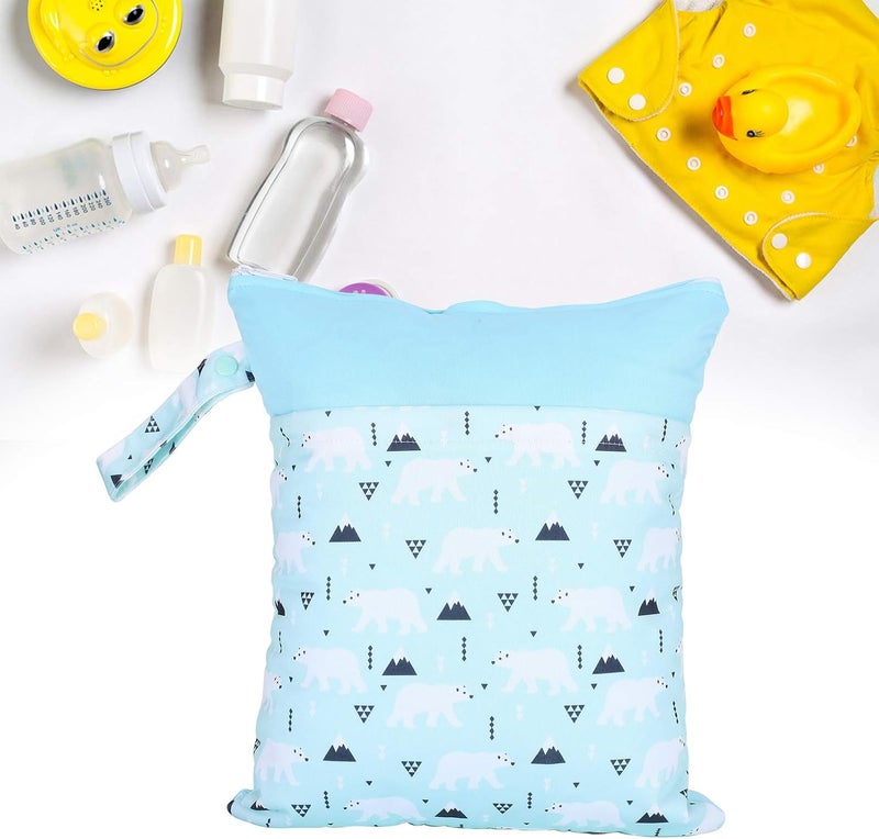 klarako Nappy Bag, Reusable Cartoon Baby Diaper Bag, Double Zipper Large Space Portable for Baby Infant Go Out Place Diaper(Polar Bear) - Image 4