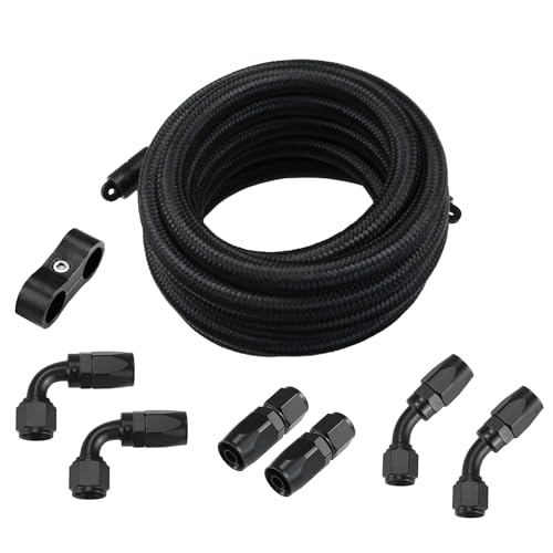 Ucreative 6AN CPE Fuel Hose Line Fitting Kit AN6 Nylon Braided Fuel Hose 10FT Black ID: 0.34 inch (8.7mm) - Image 1