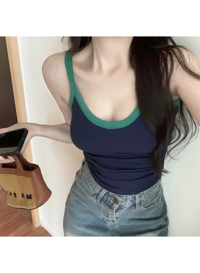 Modal Simple Contrast Color Sleeveless Tank Top For Women, Comfortable Base Layer, Versatile For Outer Wear - Image 2