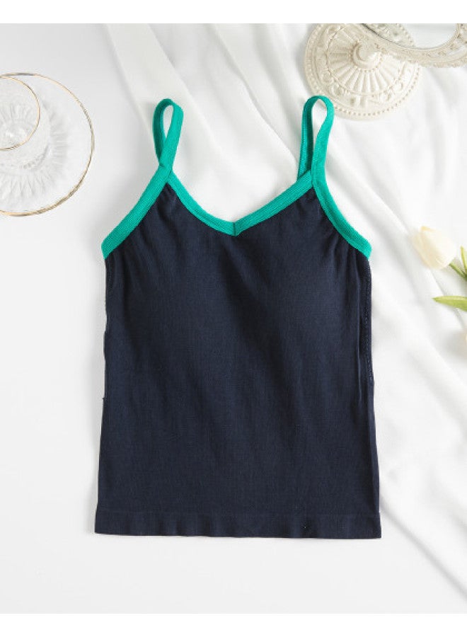 Modal Simple Contrast Color Sleeveless Tank Top For Women, Comfortable Base Layer, Versatile For Outer Wear - Image 1