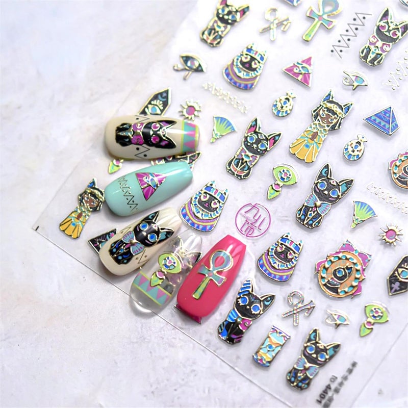 Dedyel Cute Nail Stickers 5D Embossed Cartoon Cat Kawaii Animal Self-Adhesive Nail Decals for Women Girls Kids Nail Art Decoration - Image 2