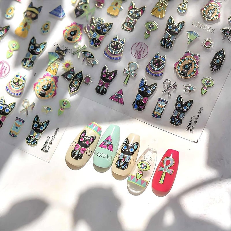 Dedyel Cute Nail Stickers 5D Embossed Cartoon Cat Kawaii Animal Self-Adhesive Nail Decals for Women Girls Kids Nail Art Decoration - Image 1