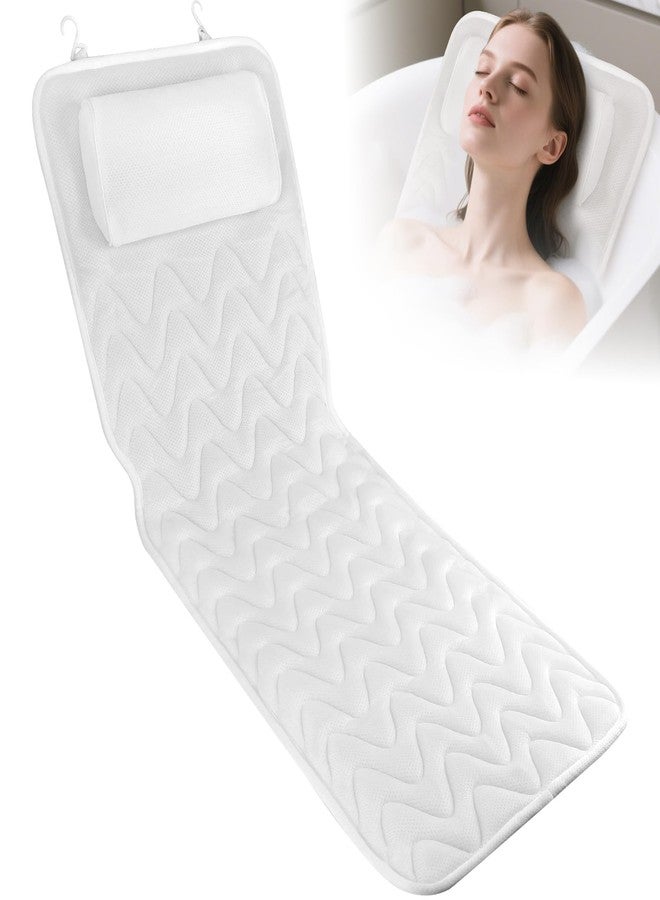 LOOWARTS Full Body Bath Pillow for Tub, Soft Bathtub Pillow for Neck and Back Support, Washable 4D Mesh Bathtub Cushion with 11 Non-Slip Suction Cups, White - Image 1
