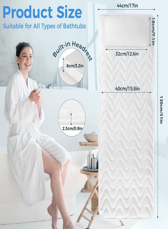 LOOWARTS Full Body Bath Pillow for Tub, Soft Bathtub Pillow for Neck and Back Support, Washable 4D Mesh Bathtub Cushion with 11 Non-Slip Suction Cups, White - Image 2