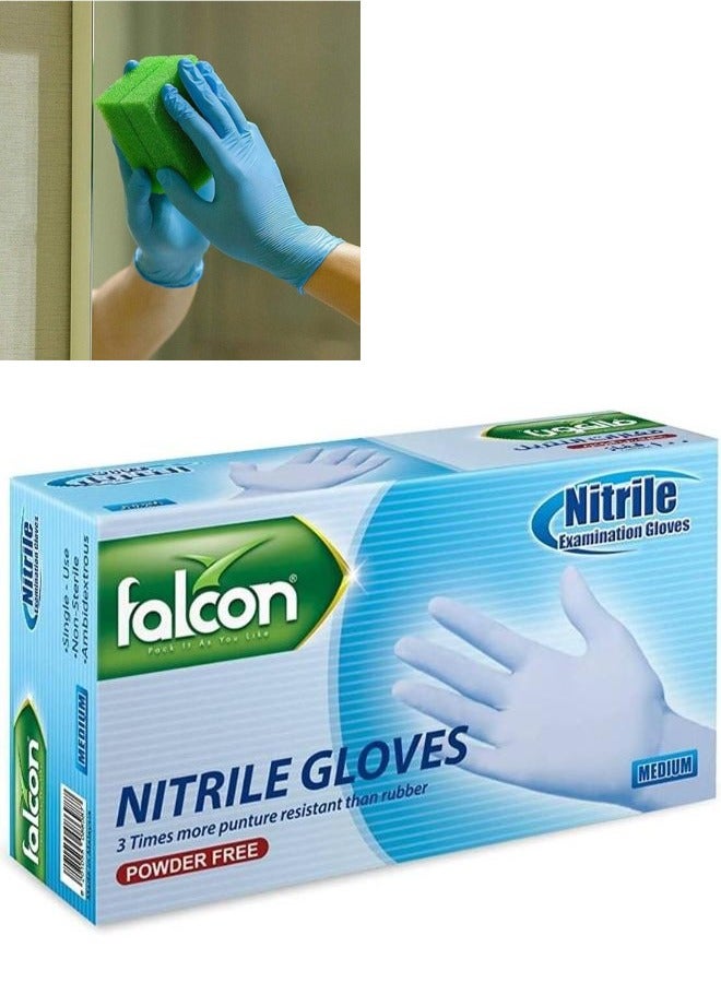 Falcon 100Pcs Disposable Nitrile Gloves, Powder Free, Latex Rubber Free, Disposable Gloves - Non Sterile, Food Safe, Medical Grade, High Elastic(Blue) - Image 1