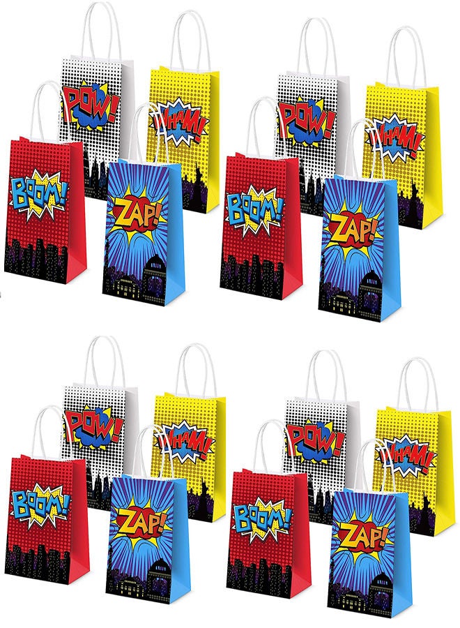 SYOSI Superhero Party Gift Bags, 16Pcs 4 Color Comic Heros Kraft Paper Goodie Candy Treat Gift with Handle Boom Theme Birthday Decorations Supplies Kids Classroom Family Rewards Prize Bag  - Image 1