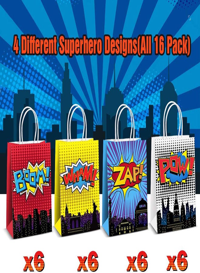 SYOSI Superhero Party Gift Bags, 16Pcs 4 Color Comic Heros Kraft Paper Goodie Candy Treat Gift with Handle Boom Theme Birthday Decorations Supplies Kids Classroom Family Rewards Prize Bag  - Image 2