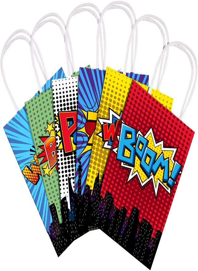 SYOSI Superhero Party Gift Bags, 16Pcs 4 Color Comic Heros Kraft Paper Goodie Candy Treat Gift with Handle Boom Theme Birthday Decorations Supplies Kids Classroom Family Rewards Prize Bag  - Image 5