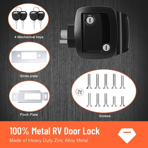 WELLUCK RV Entry Door Lock with Paddle Deadbolt, 100% Metal Camper Door Latch Handle, Zinc Alloy RV Door Lock Replacement Kit Secure for Camper Horse Travel Trailer Cargo Hauler, Black, Not Key Alike - Image 4