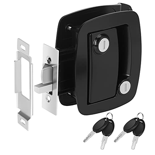 WELLUCK RV Entry Door Lock with Paddle Deadbolt, 100% Metal Camper Door Latch Handle, Zinc Alloy RV Door Lock Replacement Kit Secure for Camper Horse Travel Trailer Cargo Hauler, Black, Not Key Alike - Image 1