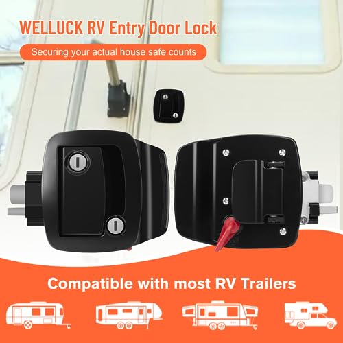 WELLUCK RV Entry Door Lock with Paddle Deadbolt, 100% Metal Camper Door Latch Handle, Zinc Alloy RV Door Lock Replacement Kit Secure for Camper Horse Travel Trailer Cargo Hauler, Black, Not Key Alike - Image 2